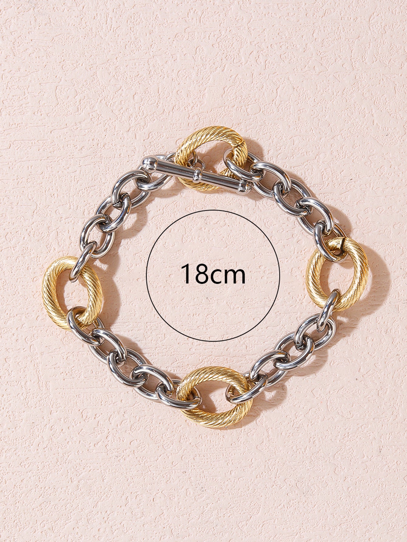Two Tone Textured Linked Chain Bracelet