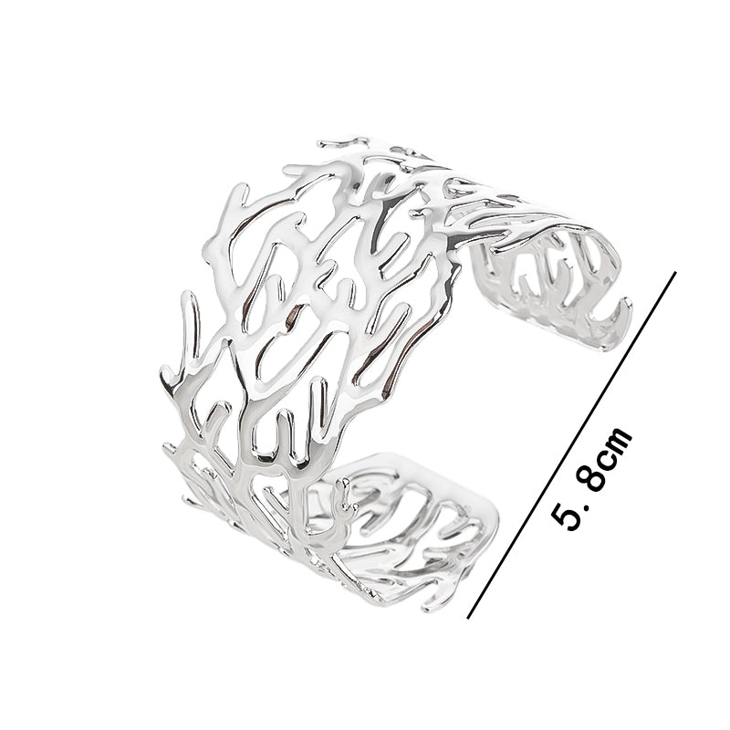 14k Gold Plated Adjustable Open Statement Wide Bangles Double-Layer Hollow Weave Hammered High Polished Irregular Thin Minimalist Trendy Jewelry Gift