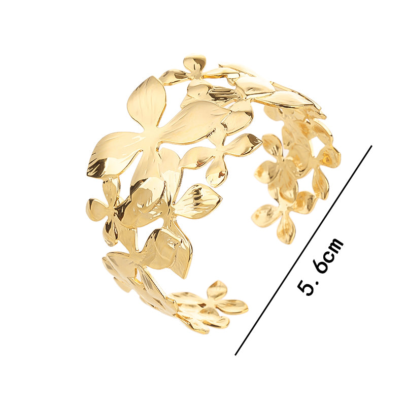 Gold Plated Hollow Filigree Heart Flower Bangle Bracelet - Holiday Sale