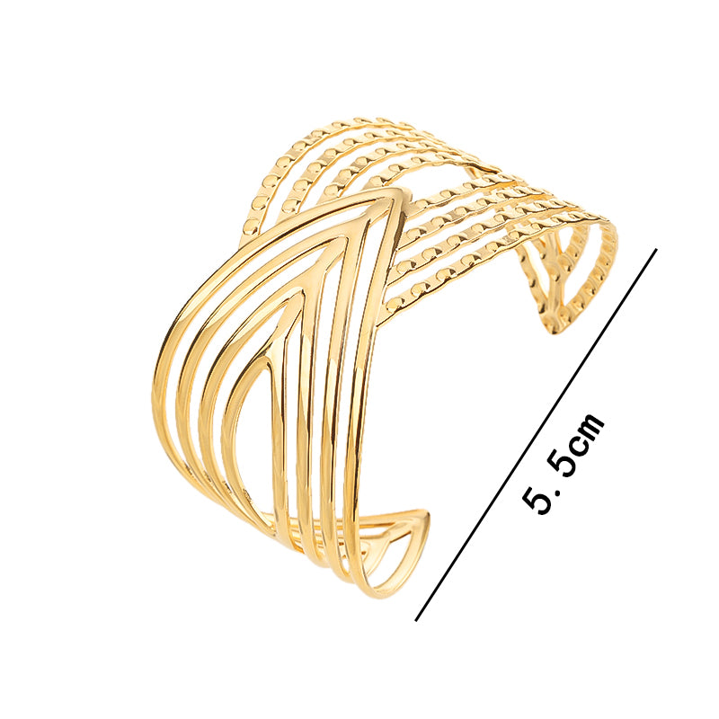 Metal Circle Artistic Hollow Flower Pattern Open End Cuff Bangle Bracelet