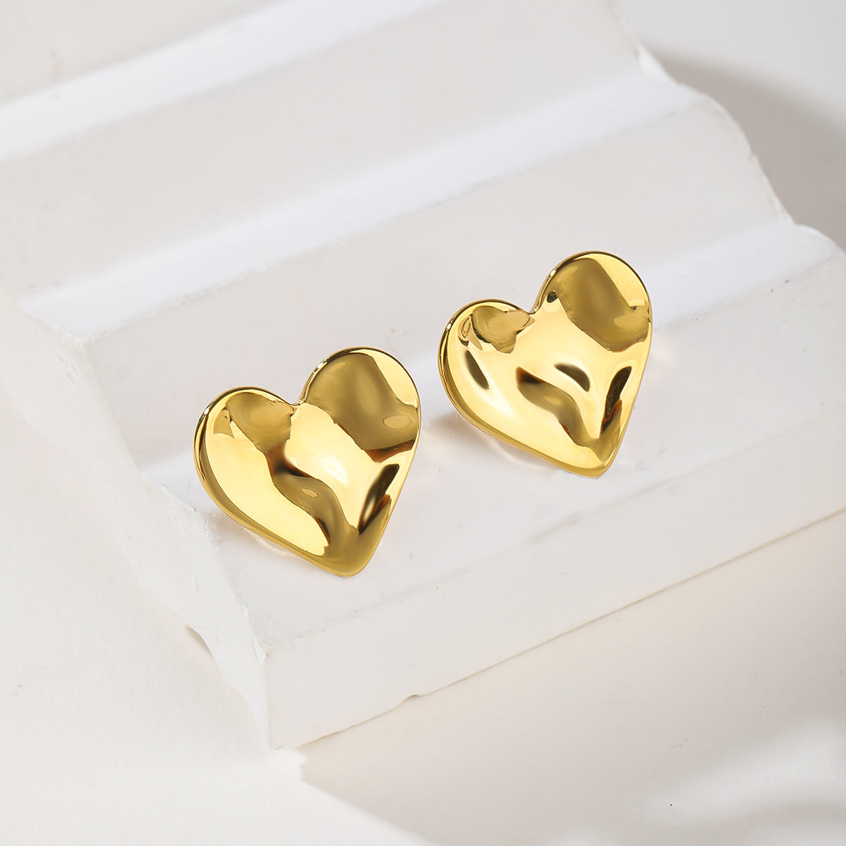 14K Gold Silver Heart Shaped Necklace Shiny Crystal Stud Earrings Wedding Jewelry Set Best Gifts-Gold Set