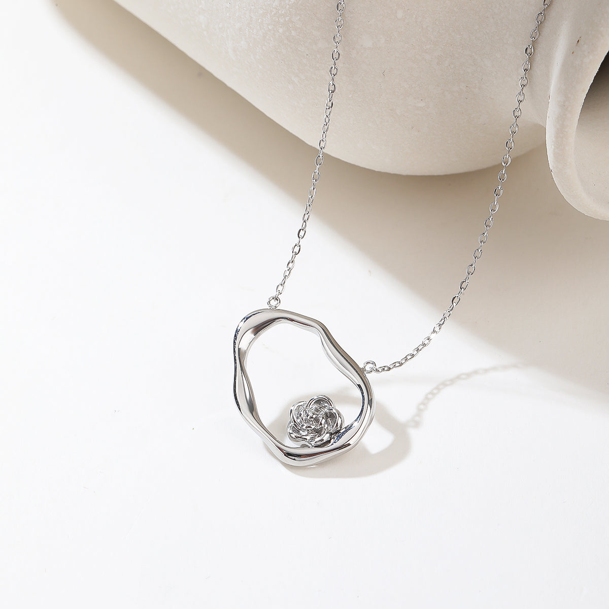 Amazon hot sell women's Sterling Silver Cubic Zirconia Halo Pendant Necklace and Stud Earrings Jewelry Set