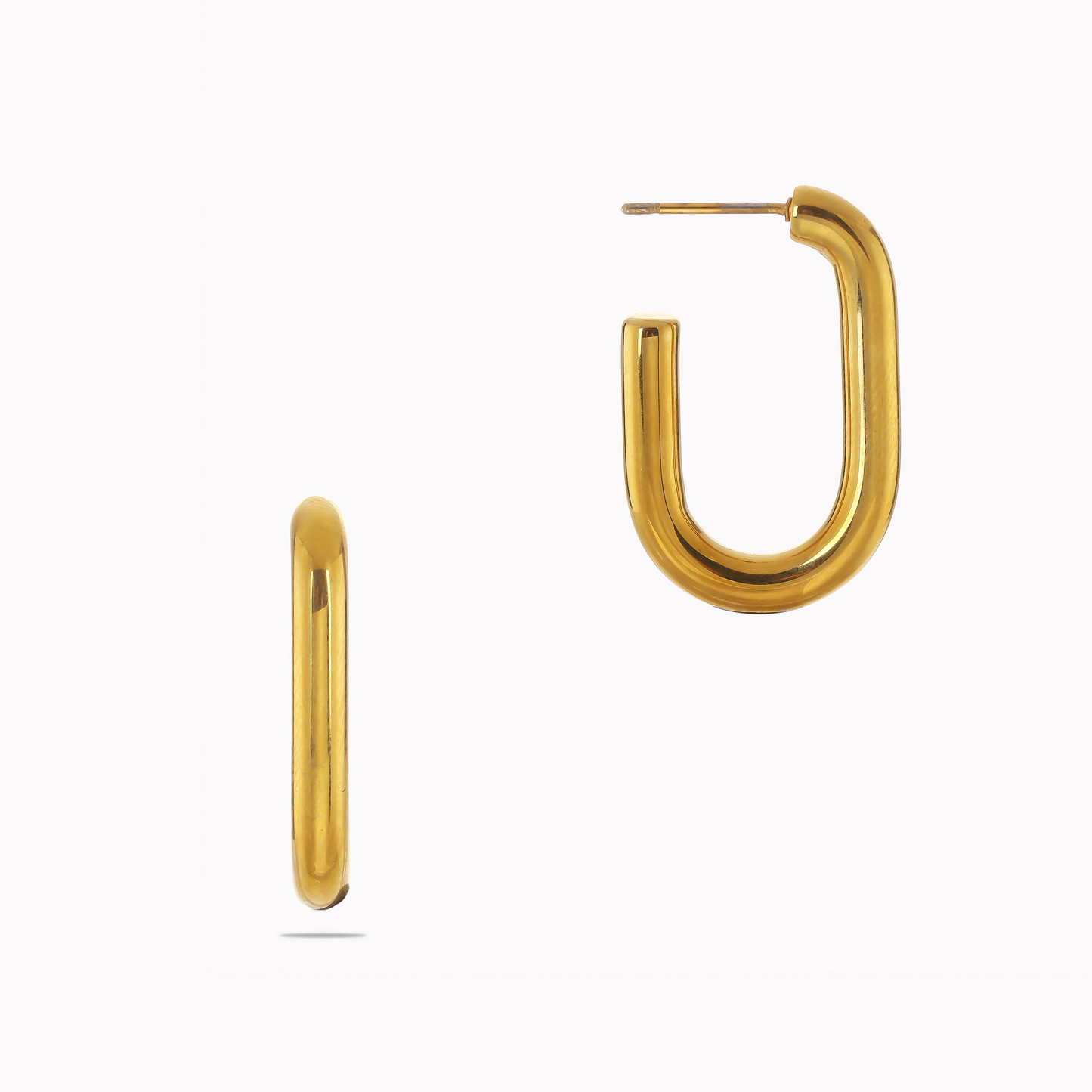 Thick Golden Earring Hoops Open Rectangular Shape
