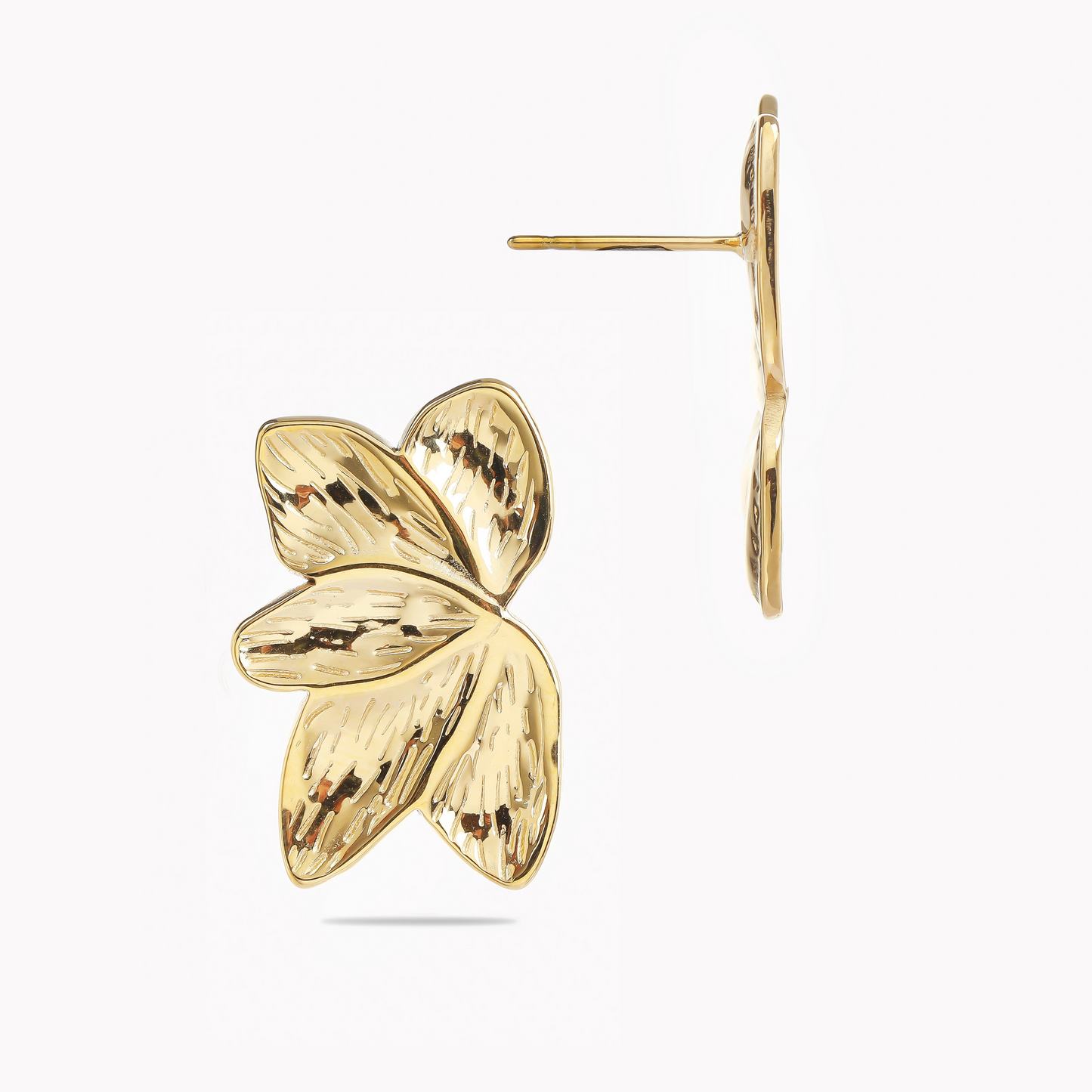 Textured Golden Flowers Studs Earrings