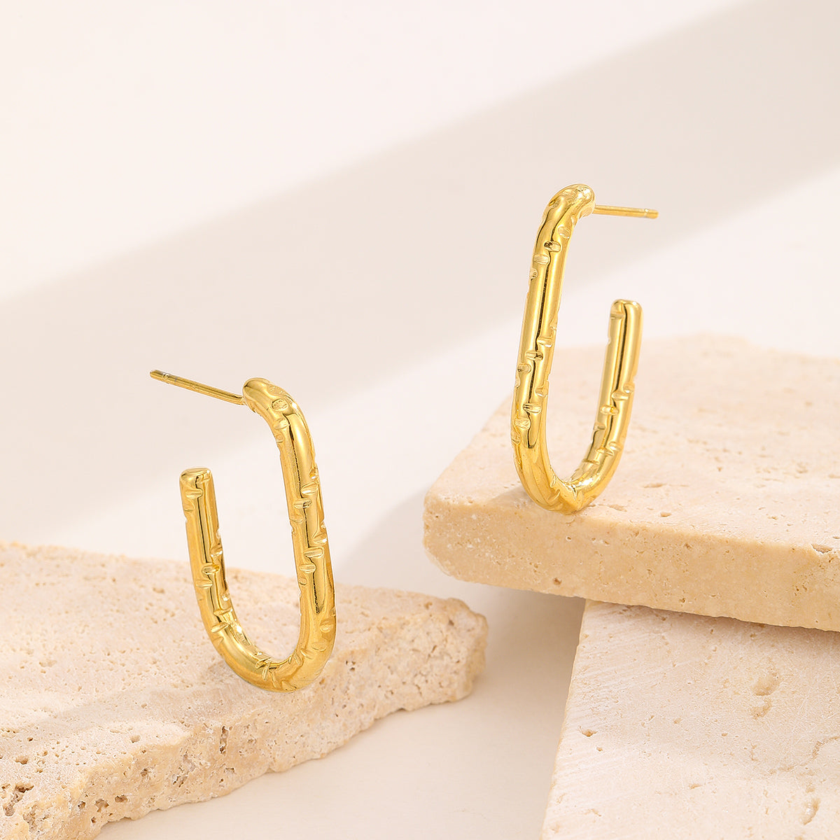 Pretty Golden Textured Open Hoops stainless steel hoop earring