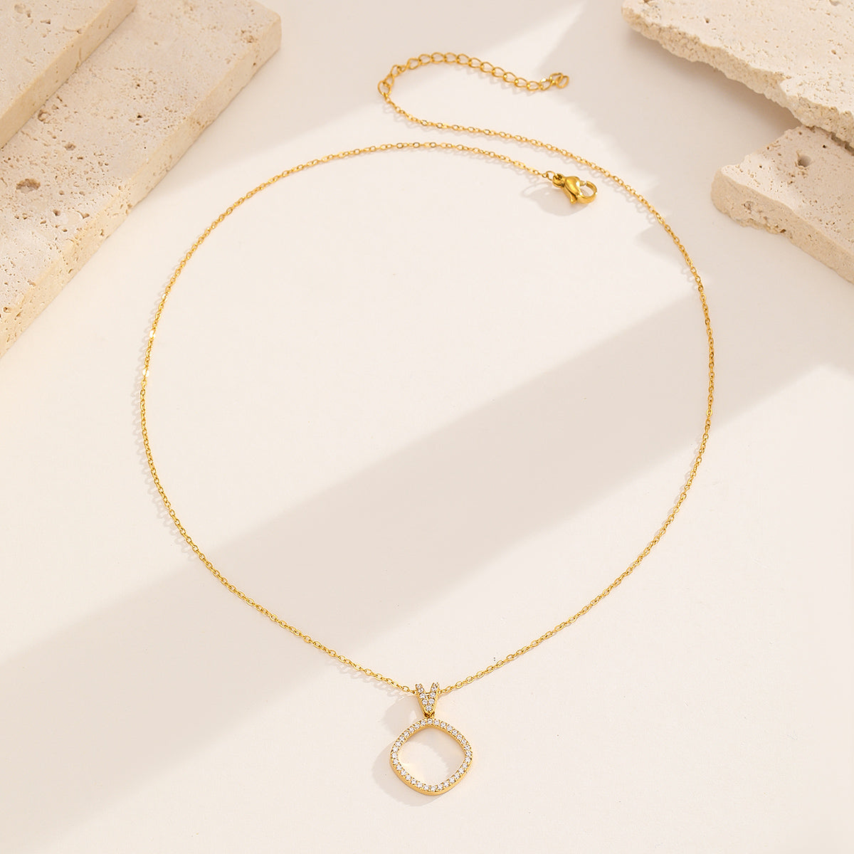 Diamond-Frame Open Oval Pendant Necklace