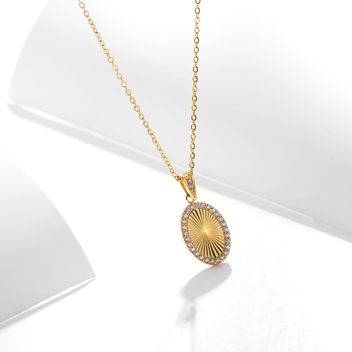 Diamond Framed Round Pendant Necklace