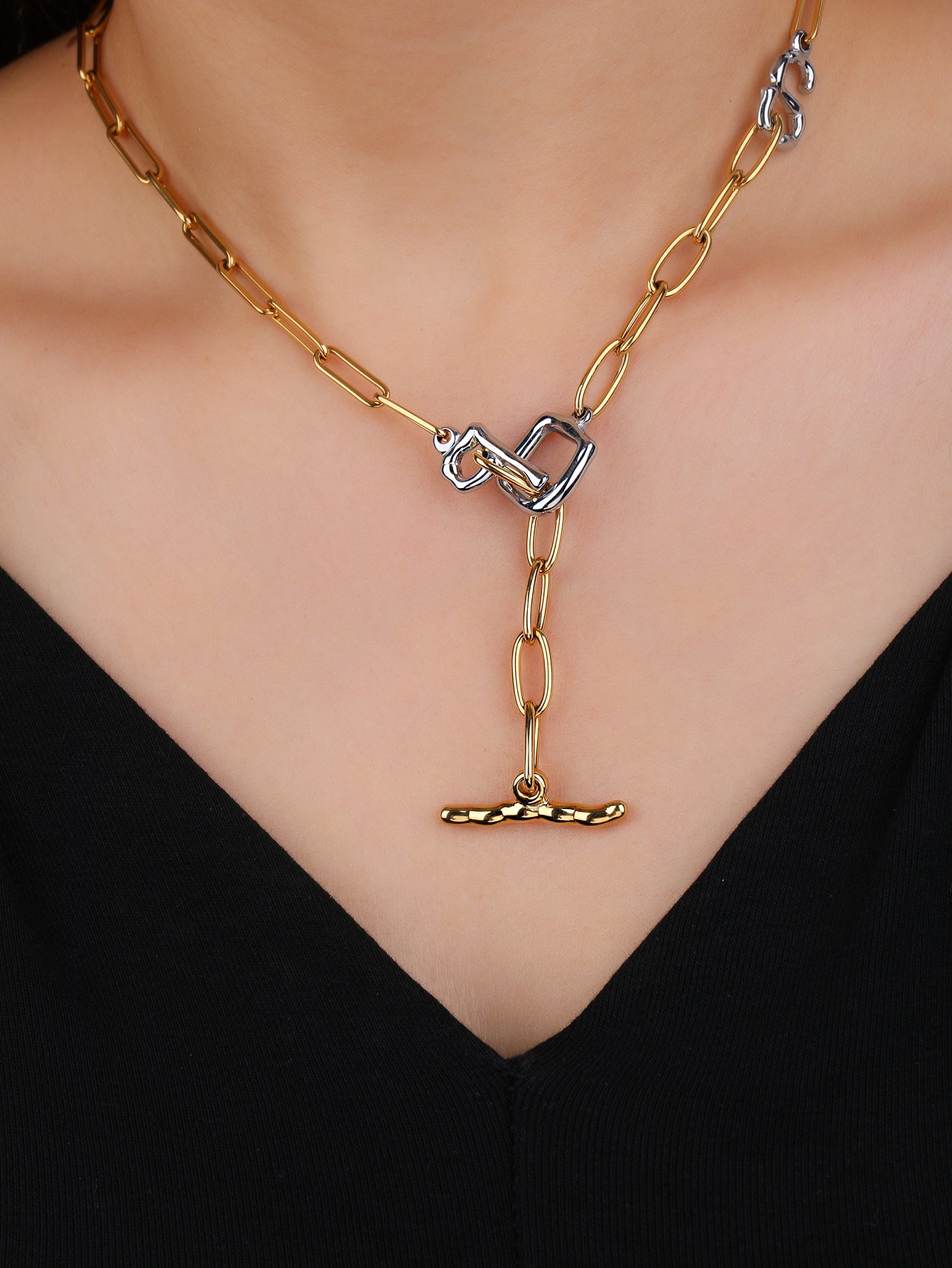 Two Tone Initial Letters Pendant Necklace