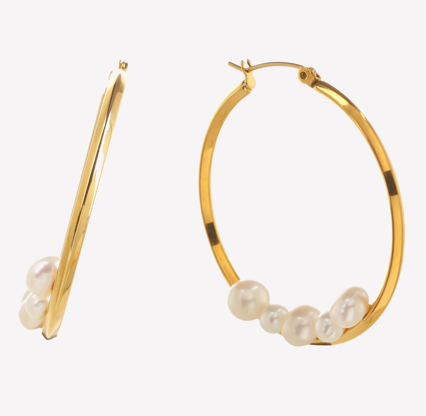 Hoops Earring With Floating Pearls