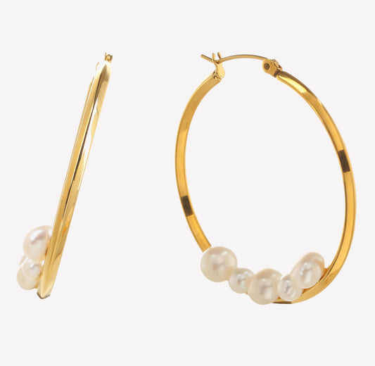 Hoops Earring With Floating Pearls