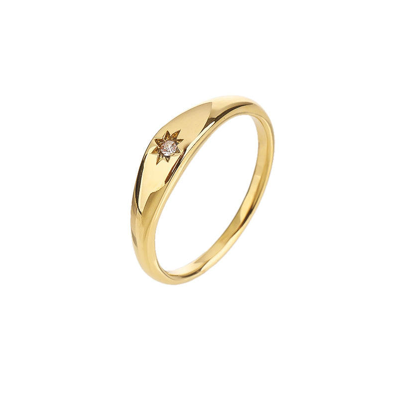 Stainless Steel Leaf Flower Signet Style Wedding Statement Promise Anniversary Engagement Ring