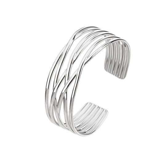 Multi-Layer Cuff Bracelet for Women Cross Wire Bracelets Open Wide Cuff Silver Bangle Bracelet