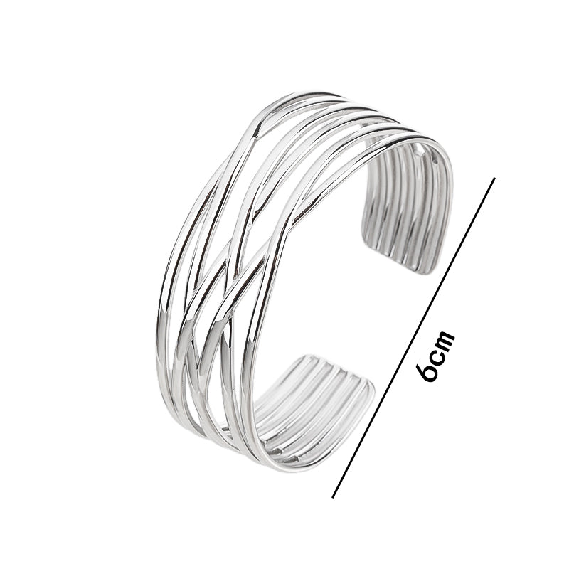 Multi-Layer Cuff Bracelet for Women Cross Wire Bracelets Open Wide Cuff Silver Bangle Bracelet