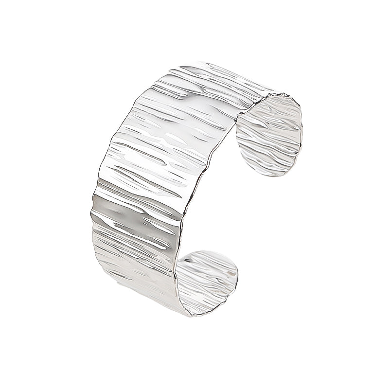 Silver Wide Grooved Cuff Bangle for Women Lady Stainless Steel Shiny Punk Bracelet