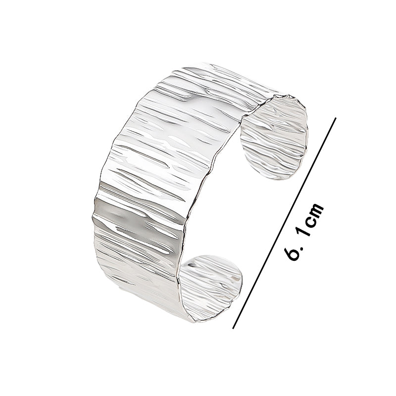 Silver Wide Grooved Cuff Bangle for Women Lady Stainless Steel Shiny Punk Bracelet