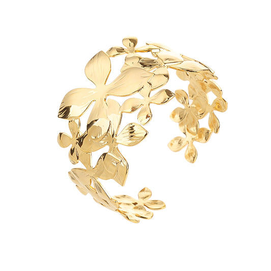 Gold Plated Hollow Filigree Heart Flower Bangle Bracelet - Holiday Sale