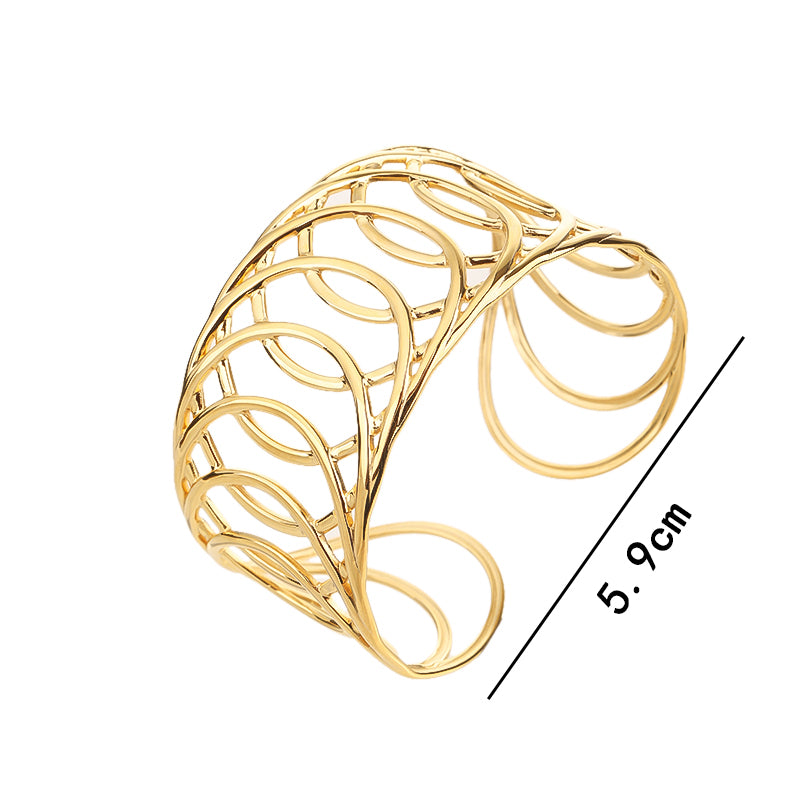 Open Cuff Bangle Bracelet Stainless Steellotus bracelet Elegant Hollow Carved Adjustable Bracelet for Women Boho Floral Jewelry Gift