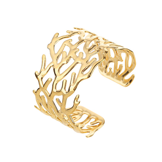 14k Gold Plated Adjustable Open Statement Wide Bangles Double-Layer Hollow Weave Hammered High Polished Irregular Thin Minimalist Trendy Jewelry Gift