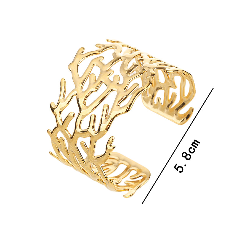 14k Gold Plated Adjustable Open Statement Wide Bangles Double-Layer Hollow Weave Hammered High Polished Irregular Thin Minimalist Trendy Jewelry Gift