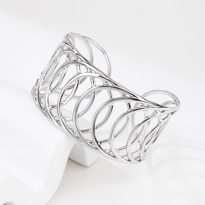 Boho Chunky Cuff Bracelet for Women,Silver Multi-layer Cross Wire Bangle Bracelets