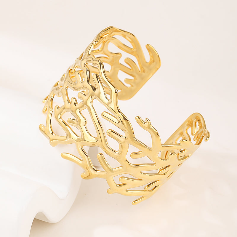 14k Gold Plated Adjustable Open Statement Wide Bangles Double-Layer Hollow Weave Hammered High Polished Irregular Thin Minimalist Trendy Jewelry Gift