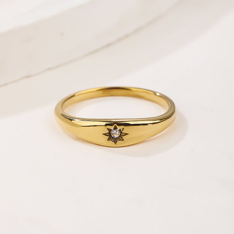 Stainless Steel Leaf Flower Signet Style Wedding Statement Promise Anniversary Engagement Ring