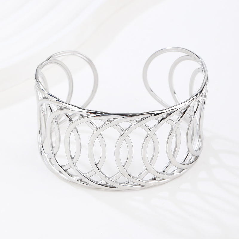 Boho Chunky Cuff Bracelet for Women,Silver Multi-layer Cross Wire Bangle Bracelets