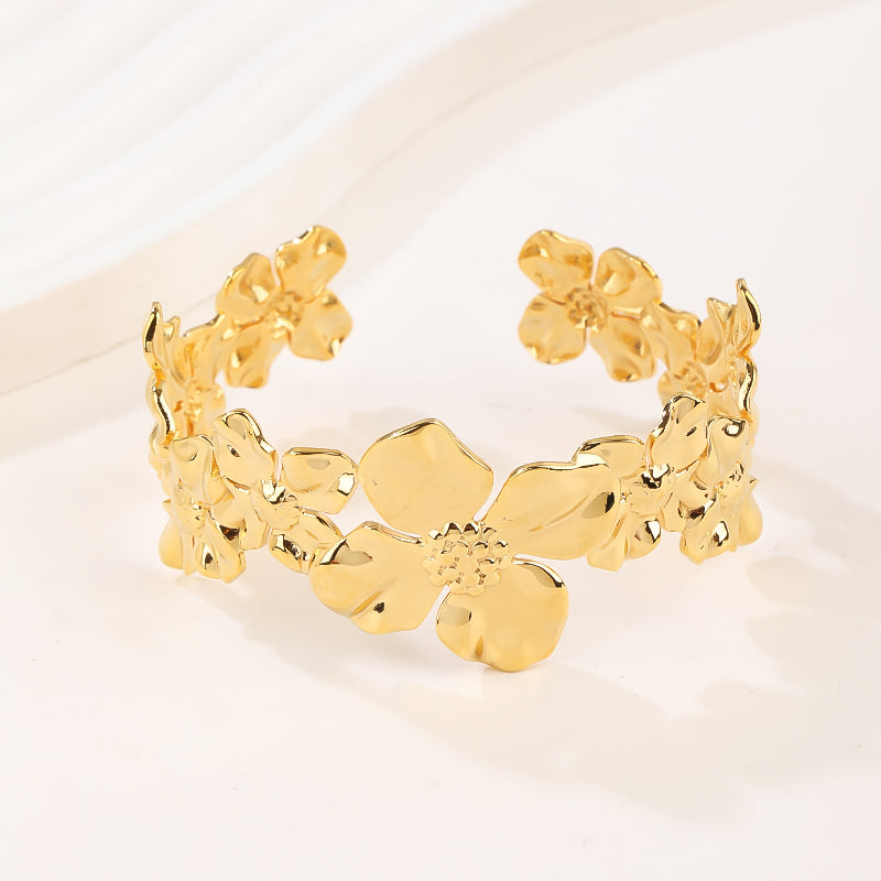 Gold Flower Shape bangle in stainless steel
