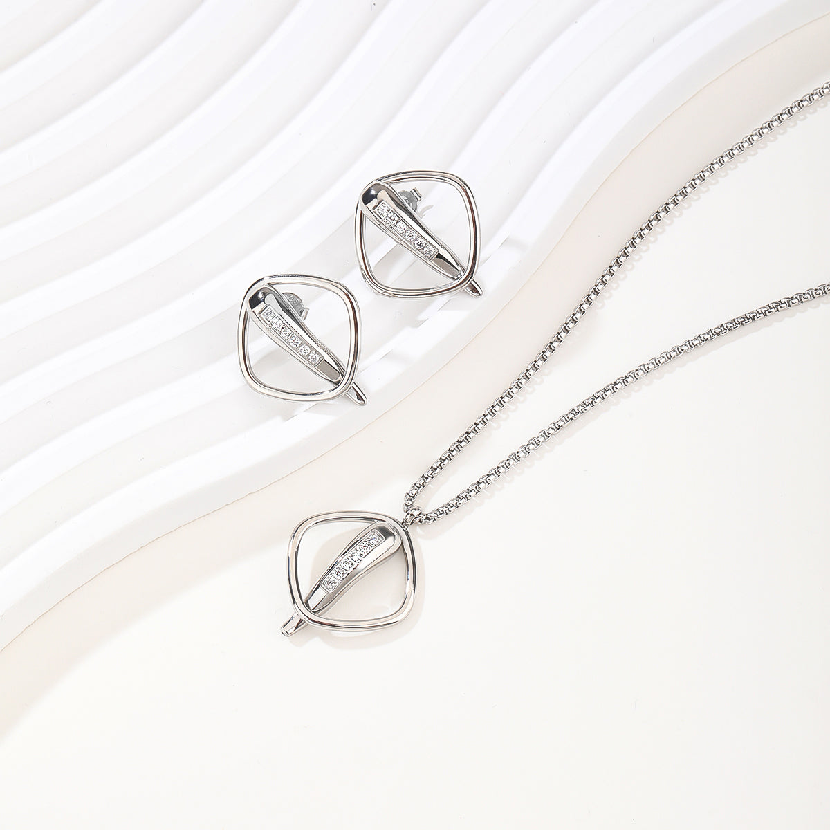 Share to New design for 2026 Jewelry Set Stainless steel necklace earring fashion jewelry set with gemstone