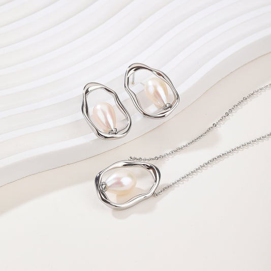 2026 Minimalist Stainless Steel Necklace & Earrings Set