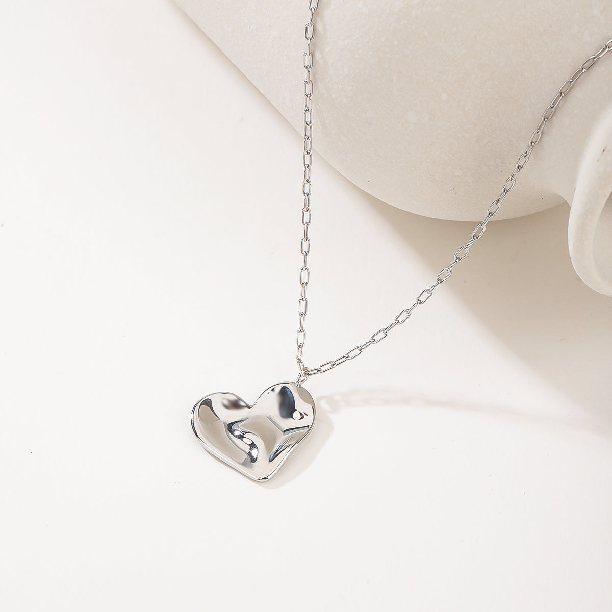 14K Gold Silver Heart Shaped Necklace Shiny Crystal Stud Earrings Wedding Jewelry Set Best Gifts-Gold Set
