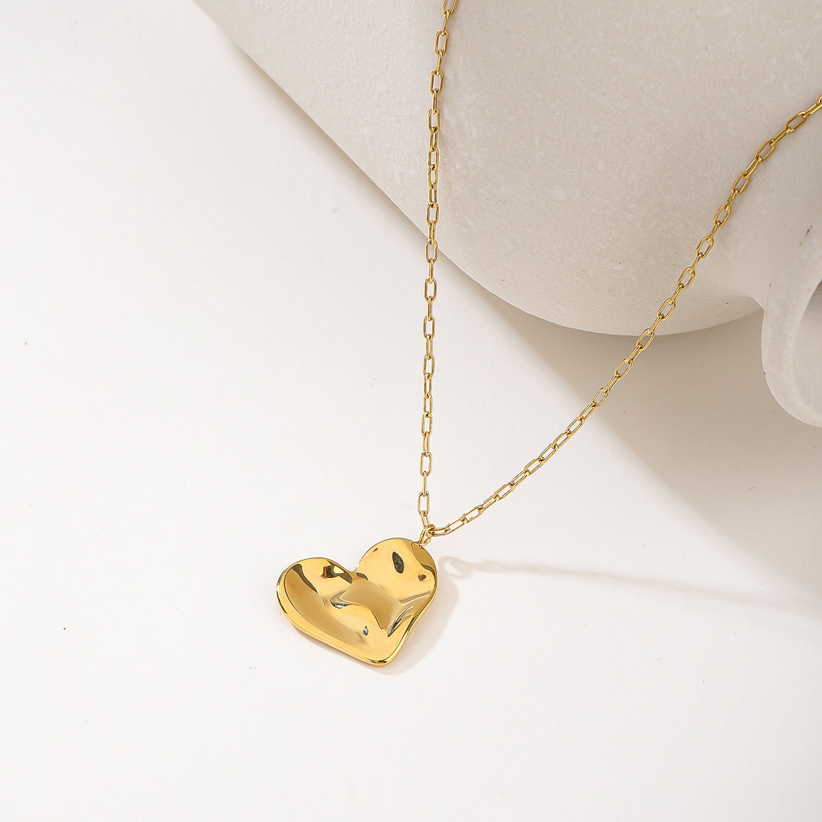 14K Gold Silver Heart Shaped Necklace Shiny Crystal Stud Earrings Wedding Jewelry Set Best Gifts-Gold Set