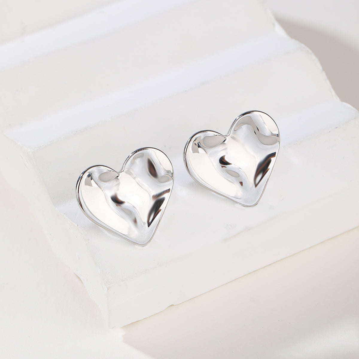 14K Gold Silver Heart Shaped Necklace Shiny Crystal Stud Earrings Wedding Jewelry Set Best Gifts-Gold Set