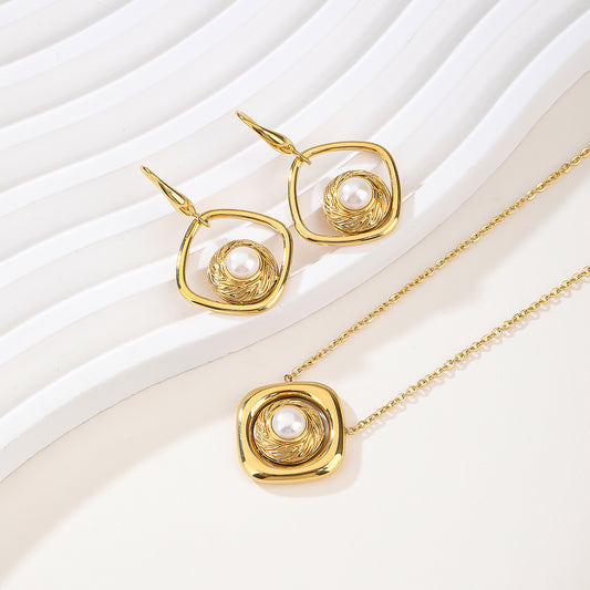 Pearl Jewelry Set Gold Prom Formal Necklace Earrings Bracelet Sets Rhinestone Bridal Wedding Jewelry Sets for Women and Brides