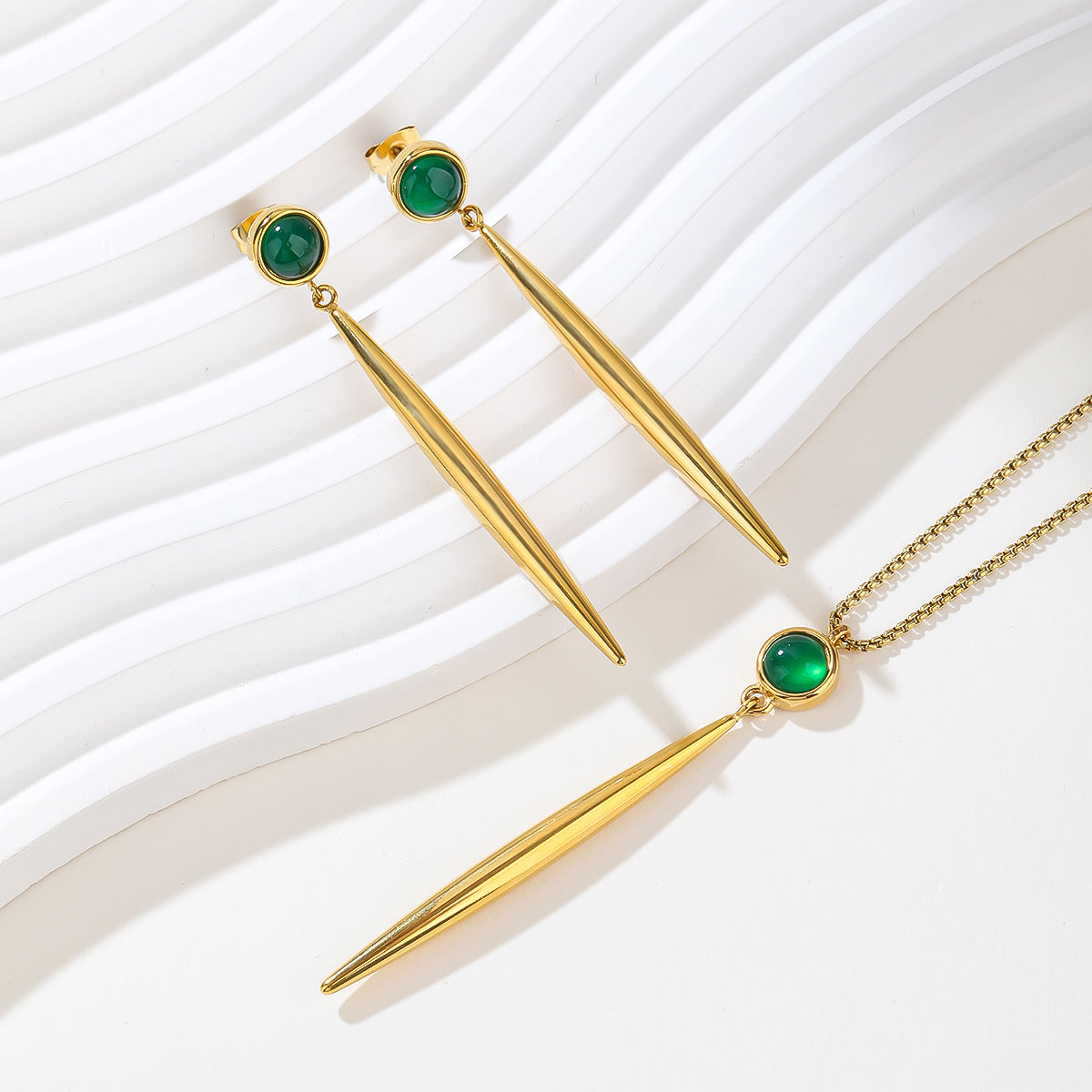 Gold Plated Jewelry Set for Women Silver Teardrop Pendant Necklace Trendy Long Necklace with Snake Chain Fashion Dangle Earring