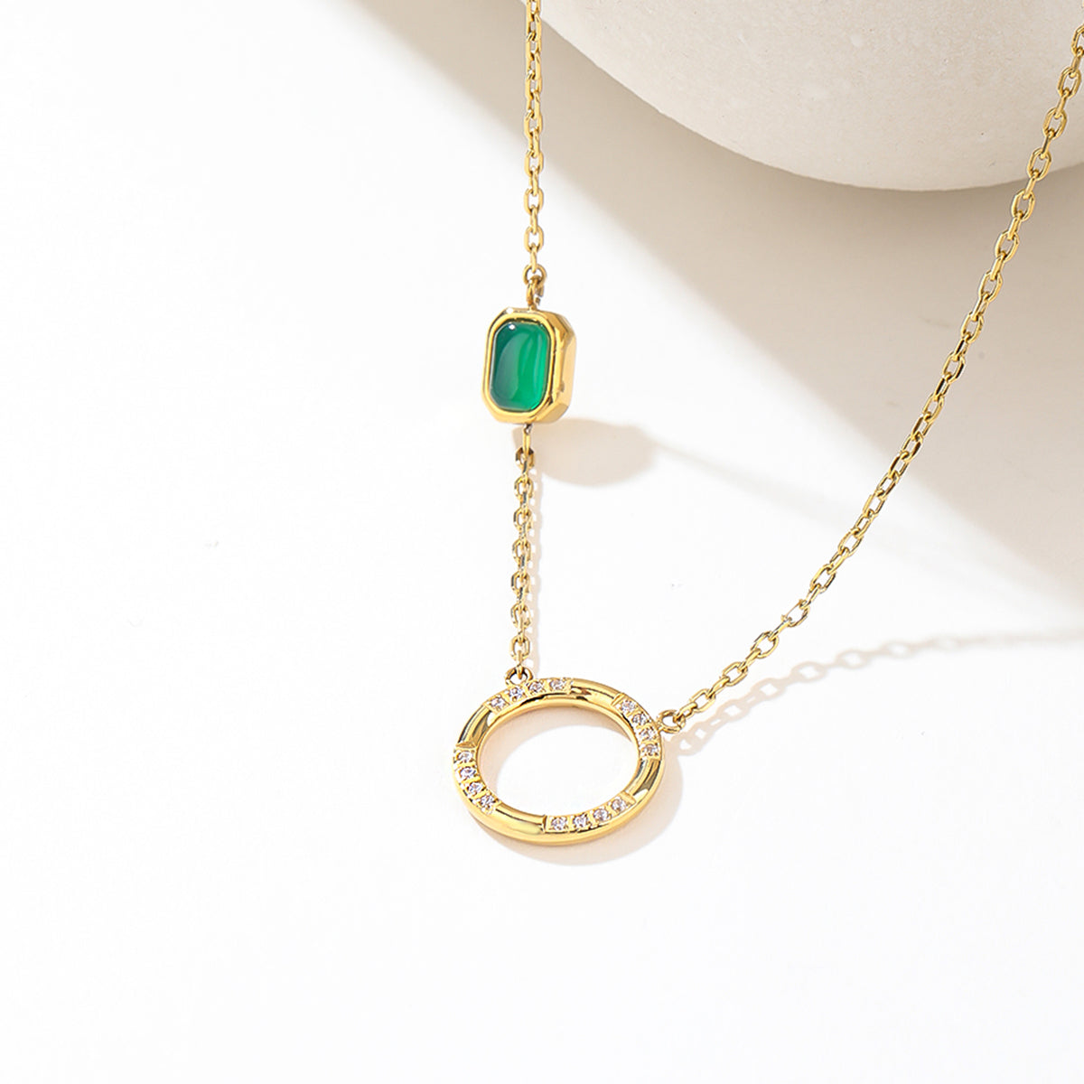 Simple Natural Green Stone Jewelry Set for Women,Hoop Earrings,Necklace,18K Gold-plated Spiritual Gift,Fortunate Stone Jewelry