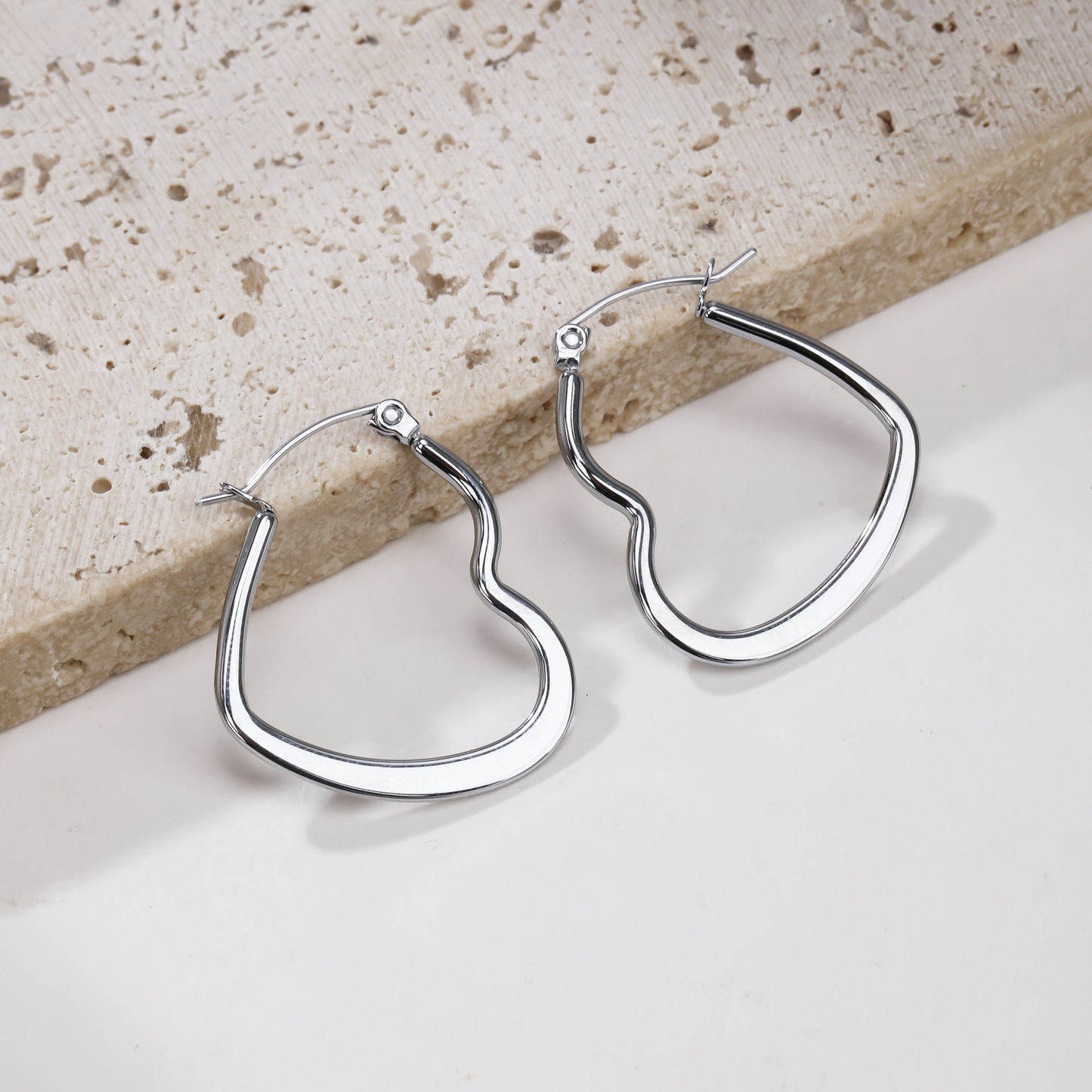 Golden and Silver Flat Heart Hoops Earrings