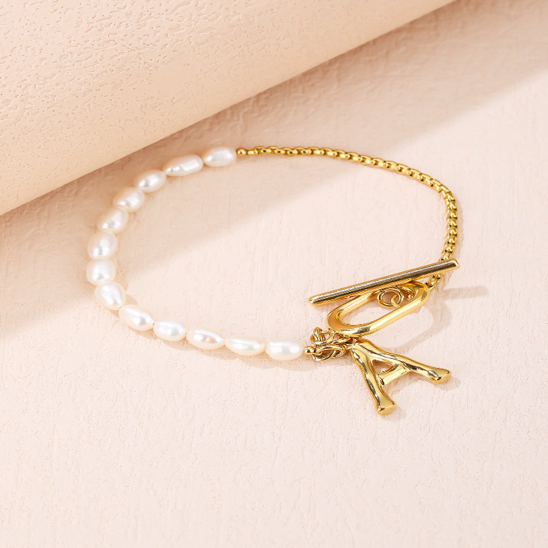 Stunning Pearl & Chain Bracelet Linked With Letter A