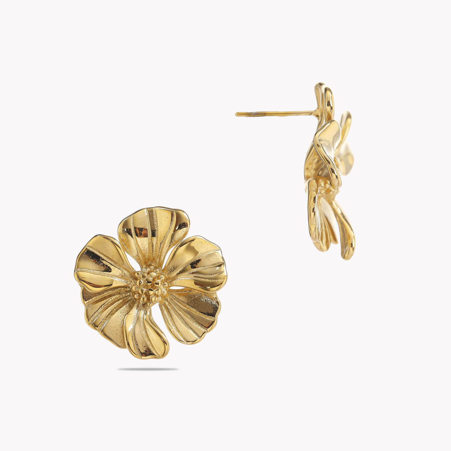 Golden Textured Floral Studs Earrings