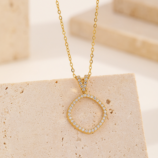 Diamond-Frame Open Oval Pendant Necklace