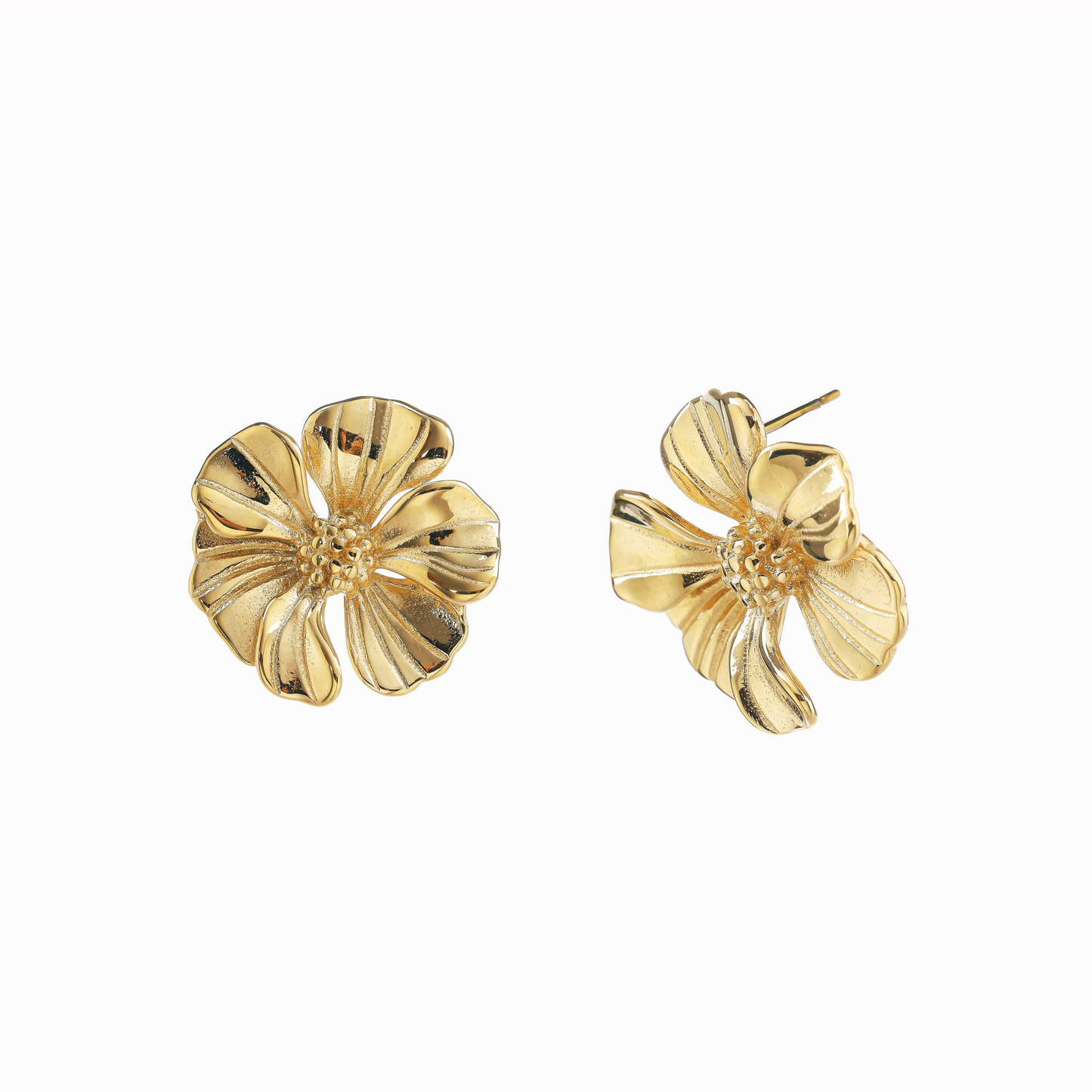 Golden Textured Floral Studs Earrings