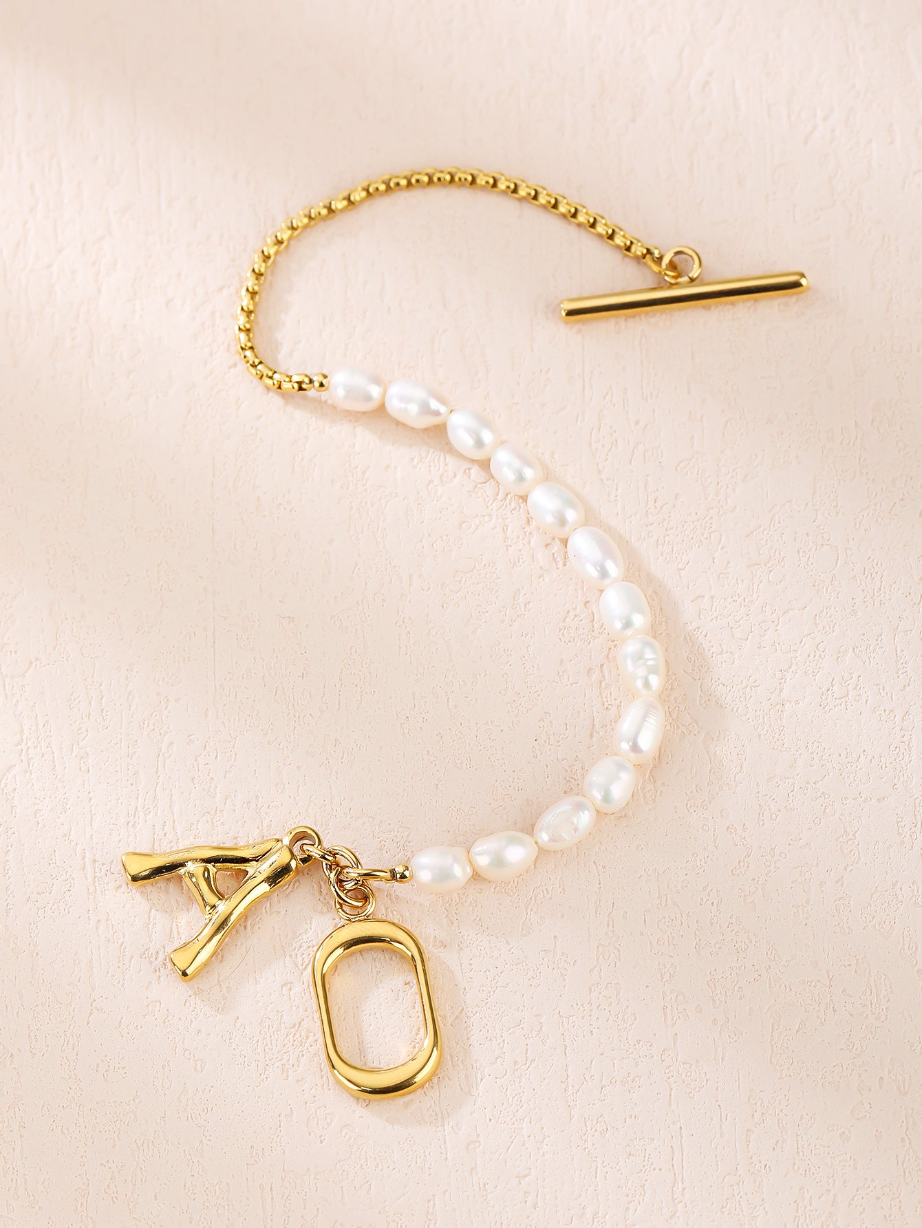 Stunning Pearl & Chain Bracelet Linked With Letter A