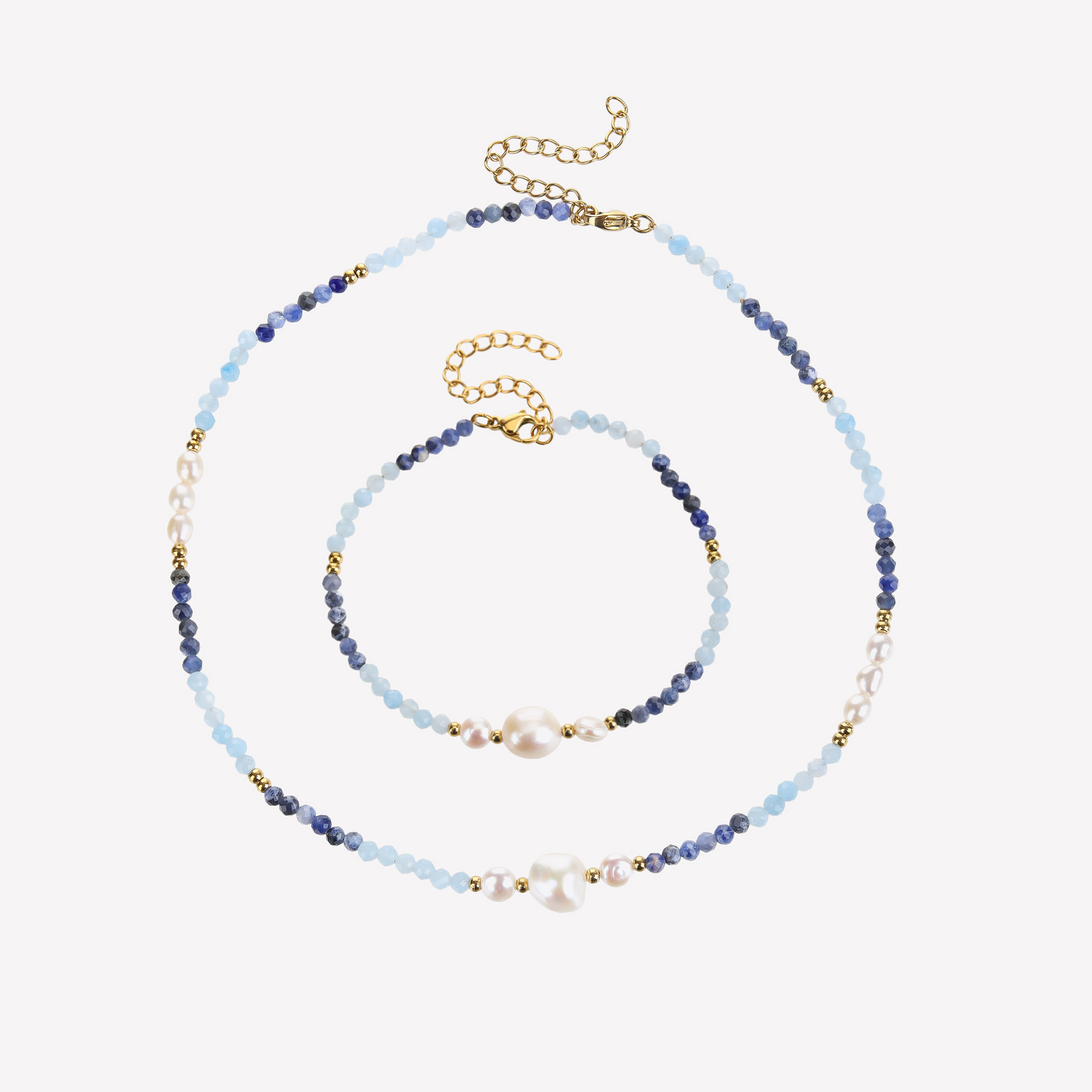 Blue and White Freshwater Pearls Set