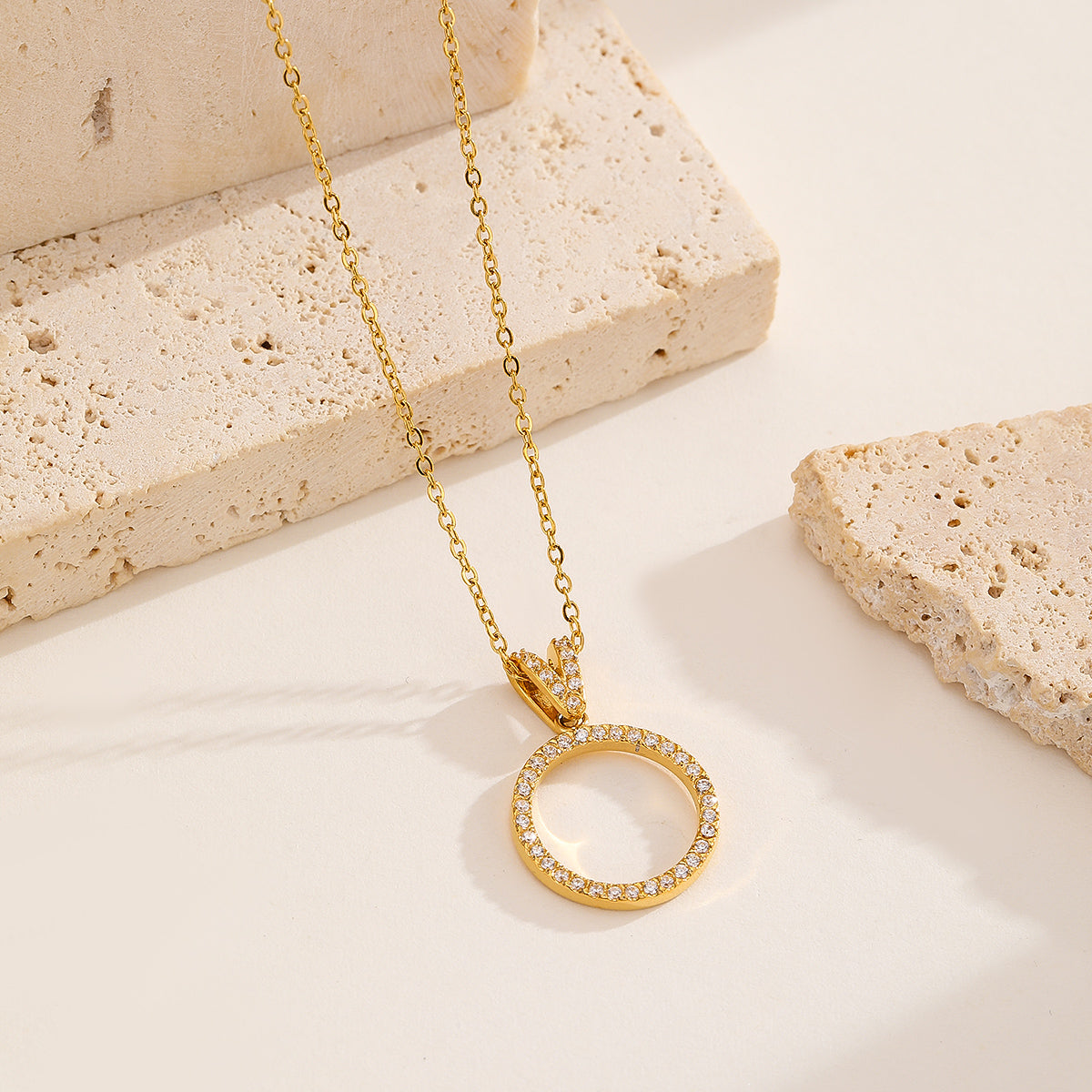 Diamond-Frame Open Circle Pendant Necklace