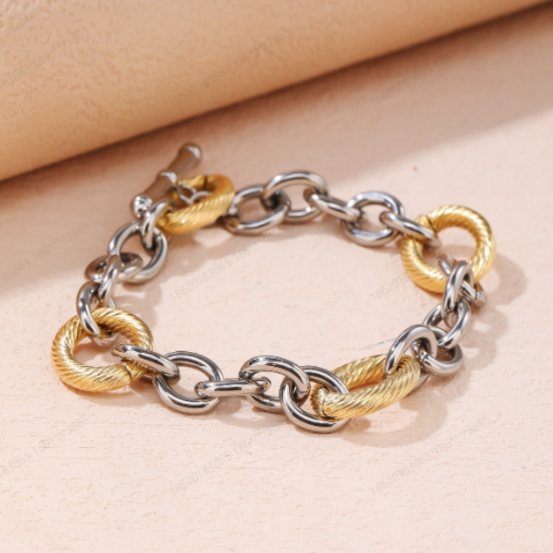 Two Tone Textured Linked Chain Bracelet