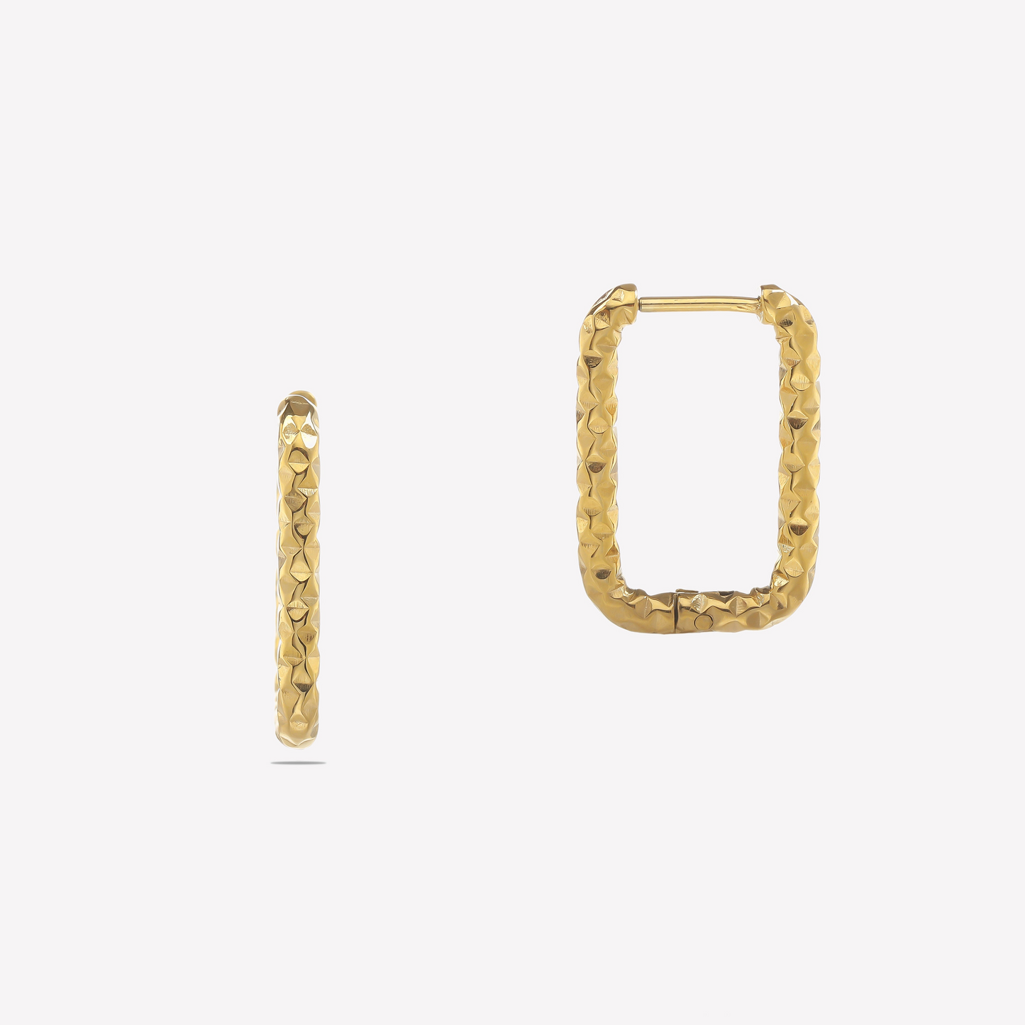 Pretty Golden Textured Rectangular Hoops