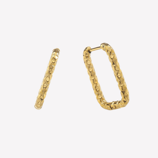 Pretty Golden Textured Rectangular Hoops