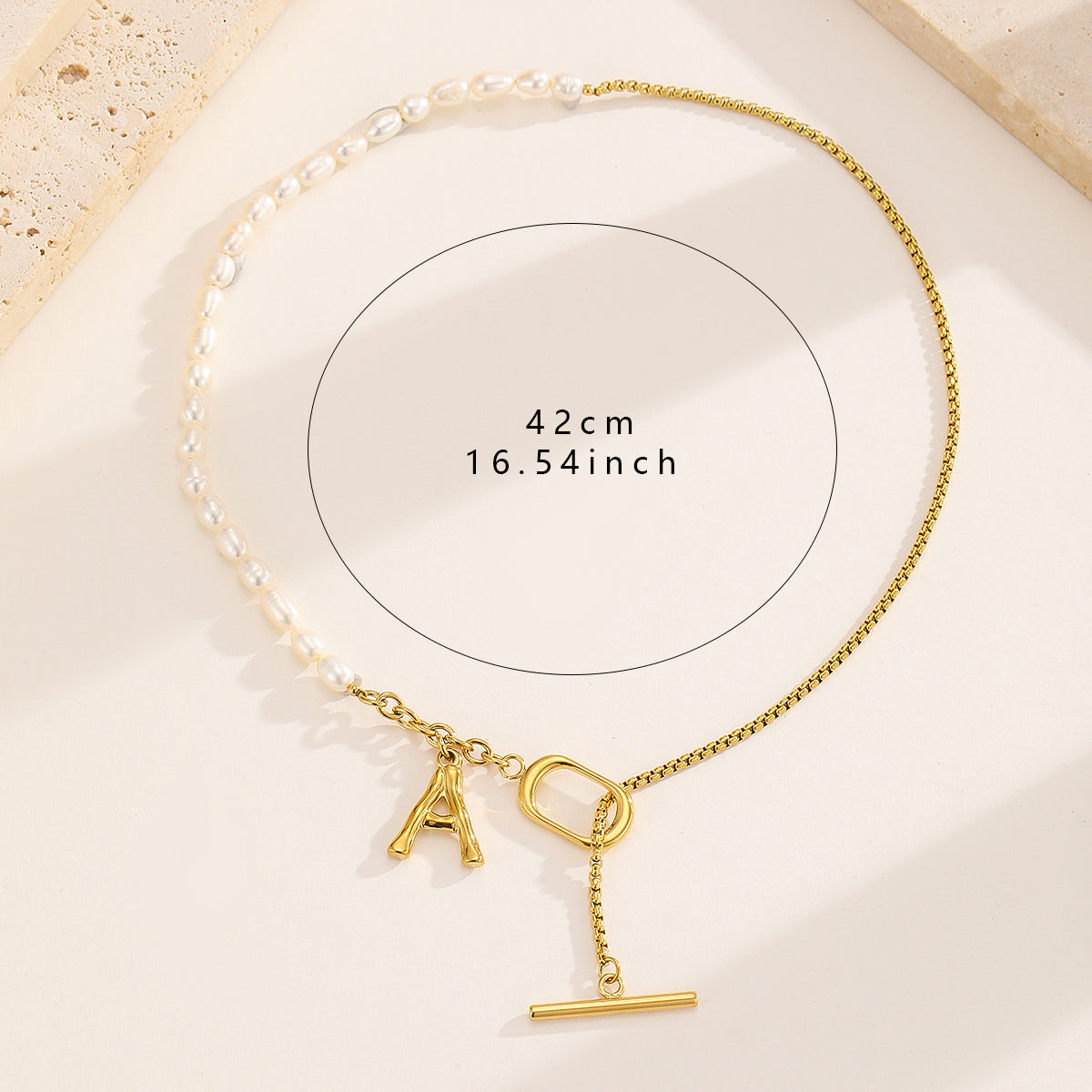 Pearl Chain With Golden A Letter Pendant Necklace