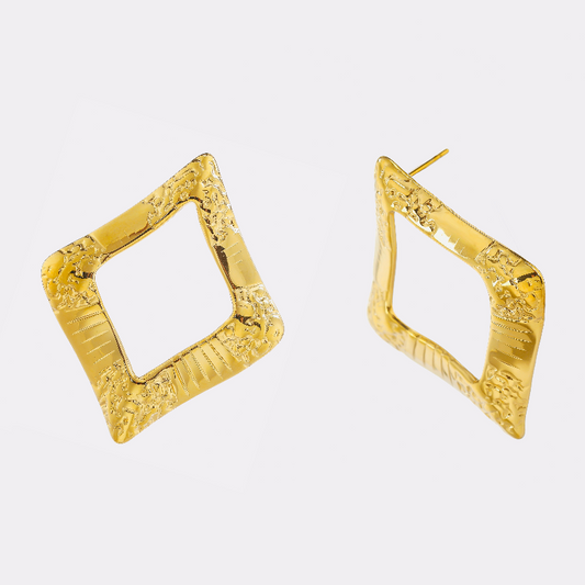 Textured Open Square Hoops Earrings