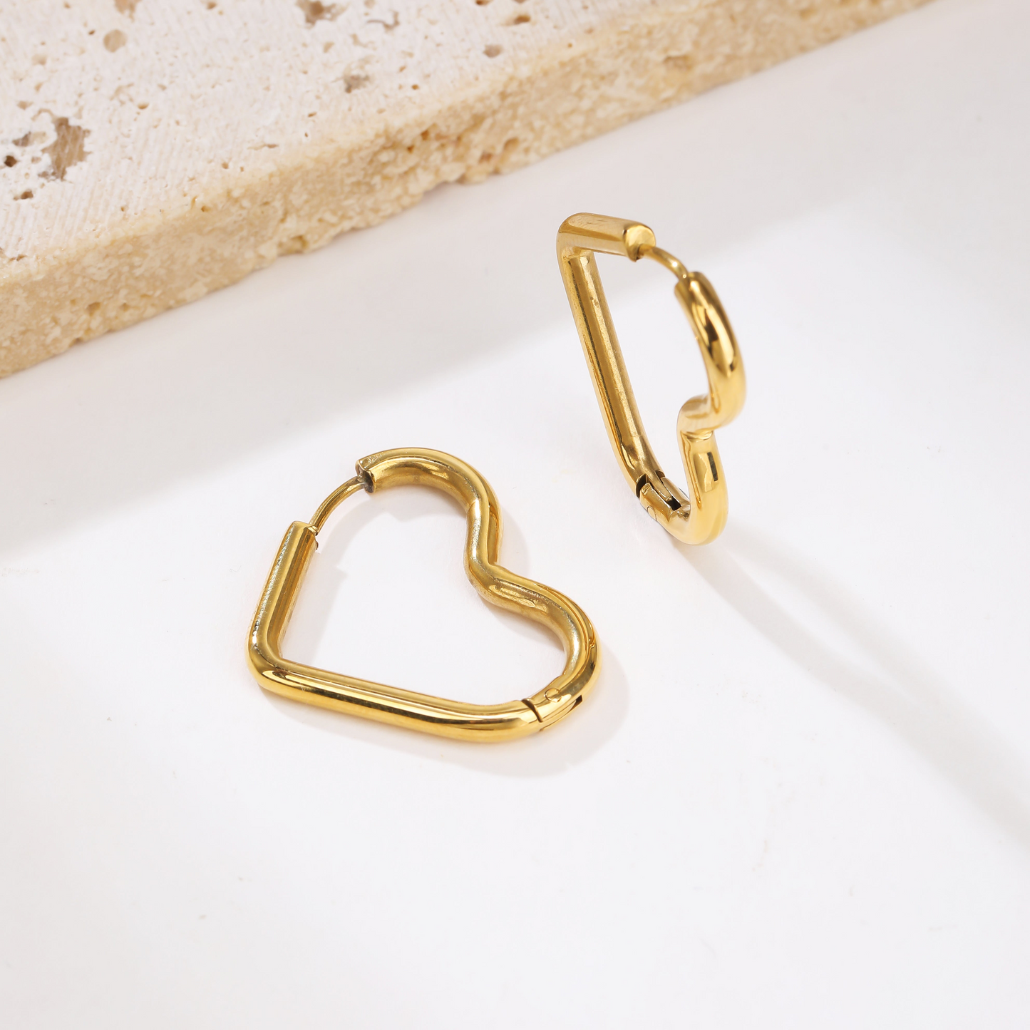 Golden Heart's Shape Hoops Earrings